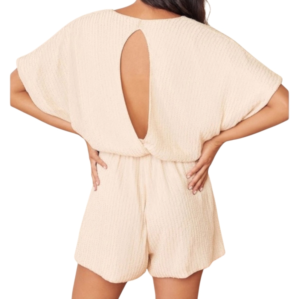 NWT PQLA Ivory Beaded V-neck Daytrip Romper Size Large